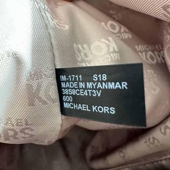 Michael Michael Kors Red Embossed Logo Scuba Fabric Patent Strap Large Tote Bag - Picture 9 of 12